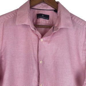 HART SCHAFFNER MARX Short Sleeve Mens Woven Shirt Large Geometric Pink EUC